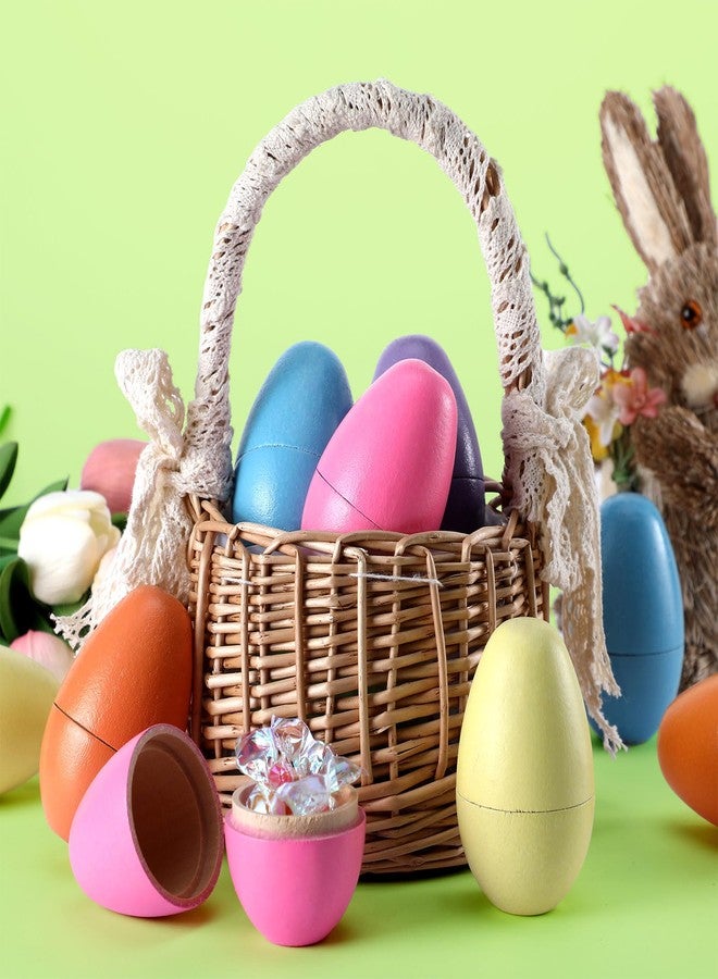 Marsui 12 Pcs Fillable Easter Colorful Wooden Eggs Basket Stuffers Hollow Wooden Easter Fake Eggs Hunt DIY Painting Art Craft Decorations Spring Home Decor - Image 4